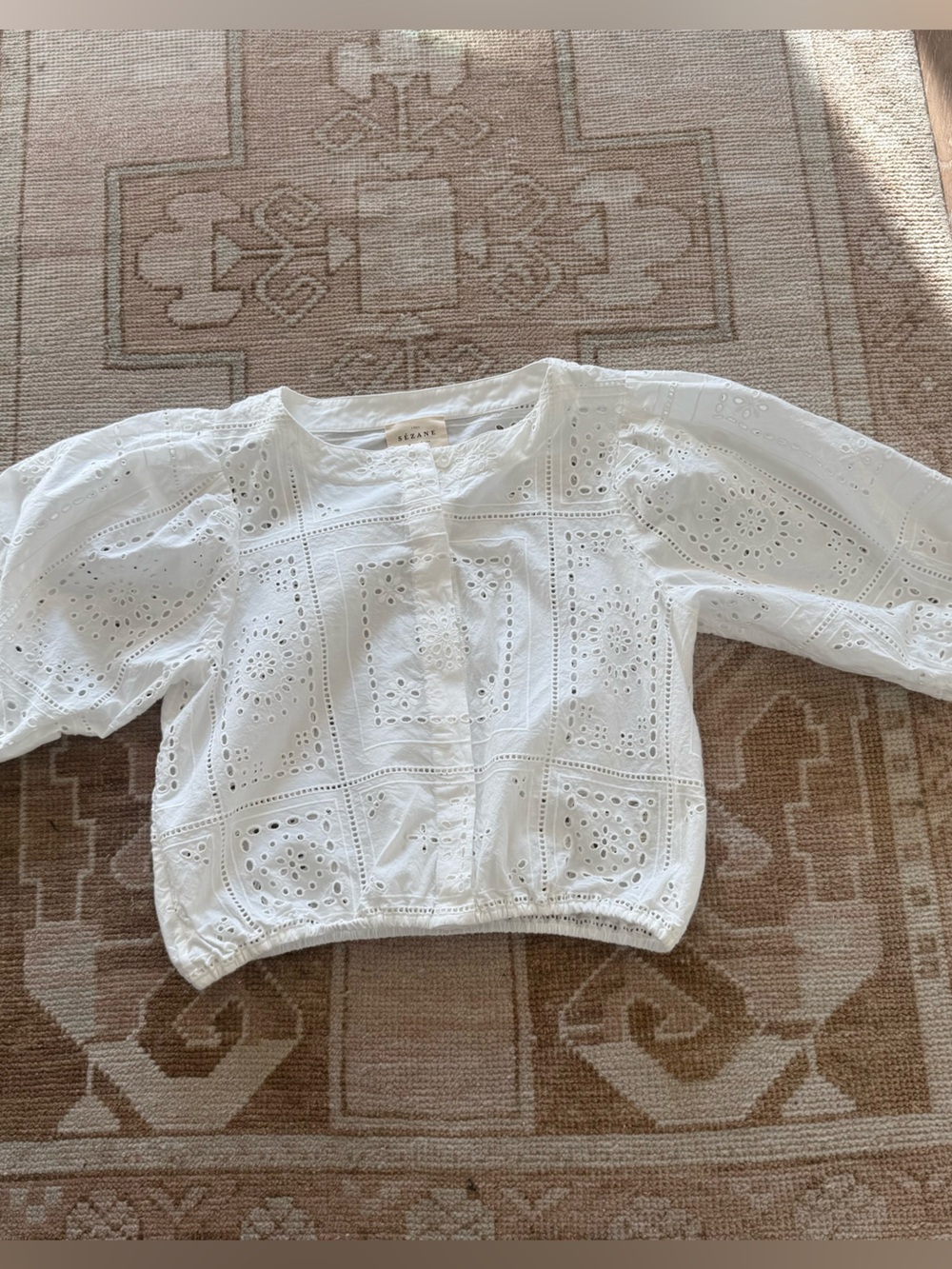Sezane Lipa Blouse White Eyelet Top Small - Picture 3 of 7